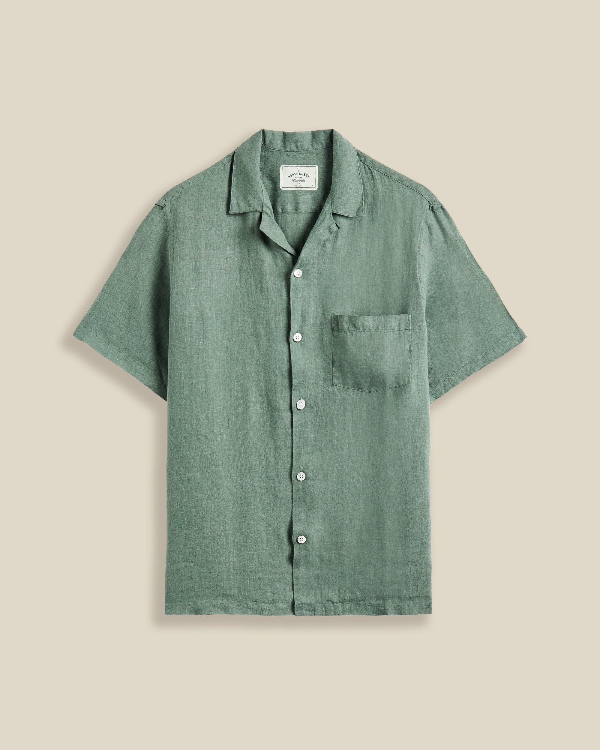 LINEN CAMP COLLAR - DRY GREEN